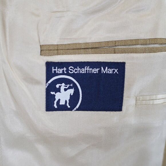 Hart Schaffner Marx Tan Basketweave Windowpane Sport Coat / Blazer 44L 2 Button‎ - Picture 8 of 13